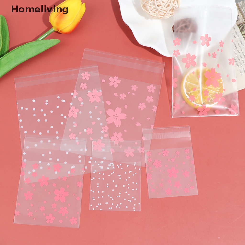 Set 100 túi nhựa đựng bánh kẹo họa tiết chấm bi/hoa anh đào/hoa anh đào dễ thương