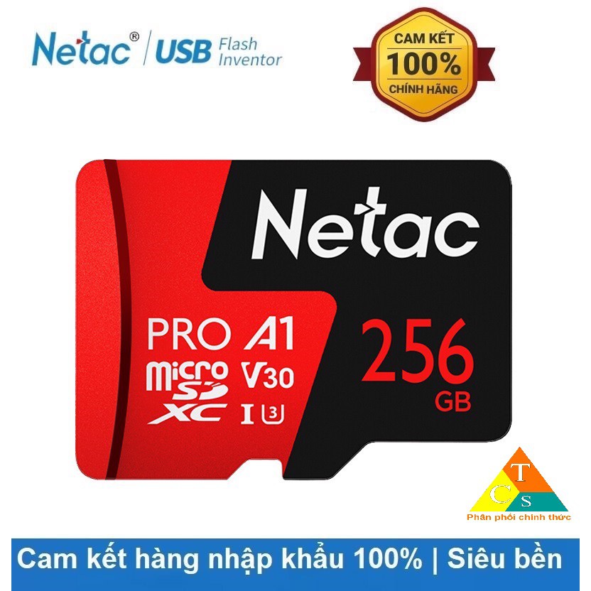 Thẻ nhớ Netac 256GB Pro Micro SDXC TF Memory Card Data Storage V30/UHS-I U3 High Speed Up to 100MB/s