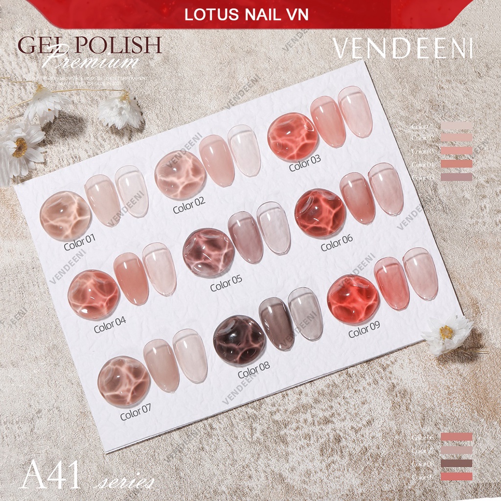 Set sơn gel thạch cao cấp 9 màu Vendeeni mã A41 tặng kèm bảng màu