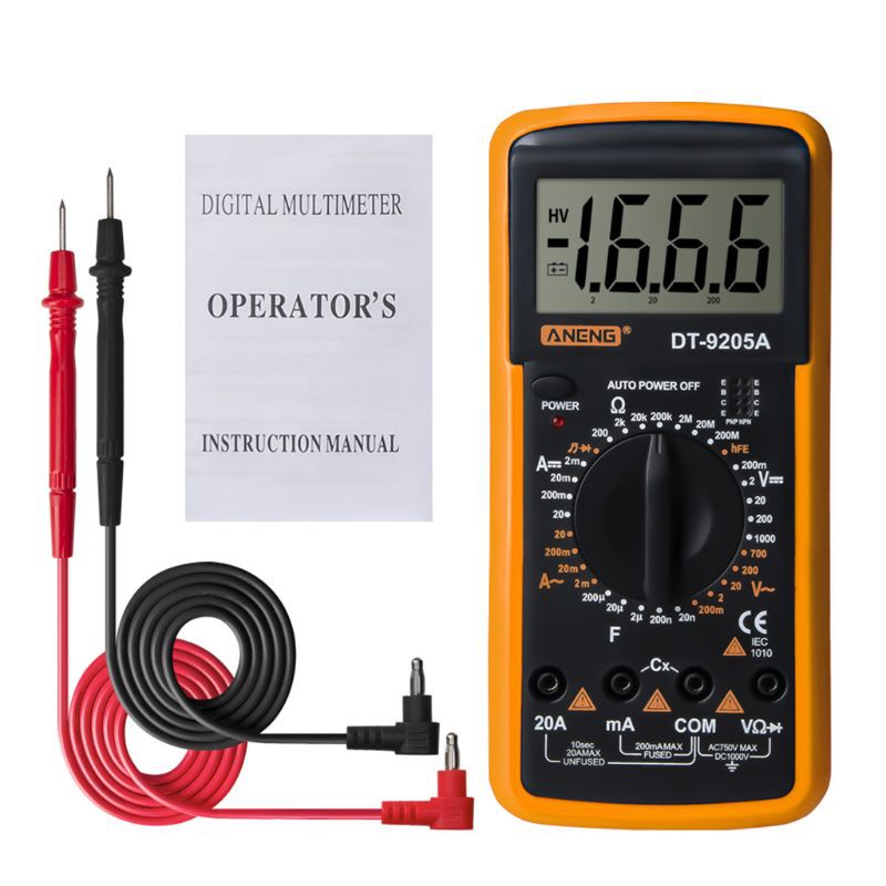 AOT.DT9205A Digital Multimeter hFE AC DC Triode Diode Resistance Amp Electric Tester