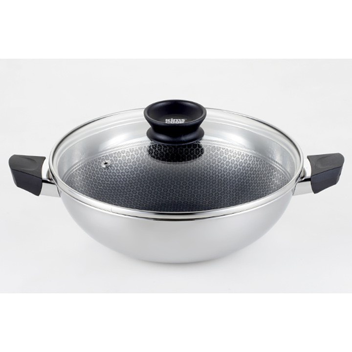 Bộ Chảo Chống Dính 28cm Bếp Từ Kèm Vung Kính Kimscook Blackcube 3 Lớp Inox 304