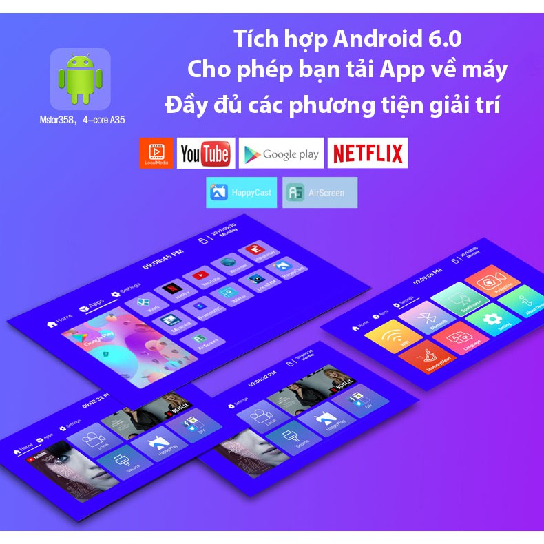 [TẶNG QUÀ 300K] Máy Chiếu mini Full HD 1080p LC100 HĐH Android 9 Với Độ Sáng Cao - Xem Phim Bóng Đá Dạy Học