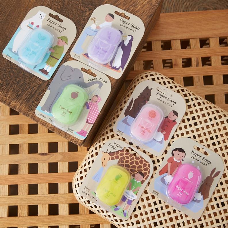 Hộp 50 Miếng Xà Phòng Giấy Khô Paper Soap Nhật Bản - Xà Bông Rửa Tay Bỏ Túi Dùng Một Lần