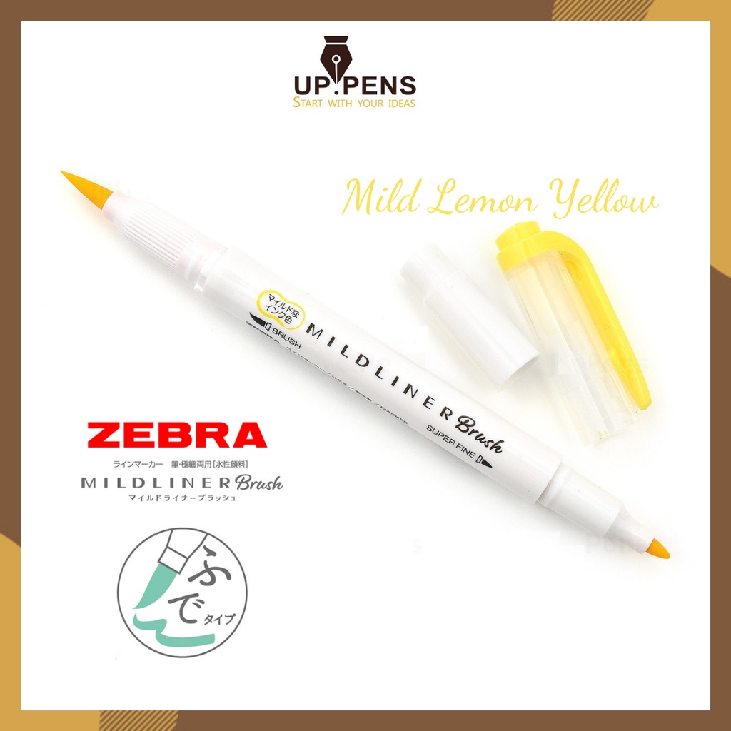 Bút lông cọ hai đầu Zebra Mildliner Double-Sided Highlighter Brush - Brush/ Extra Fine - Màu vàng chanh (Mild Lemon Yell