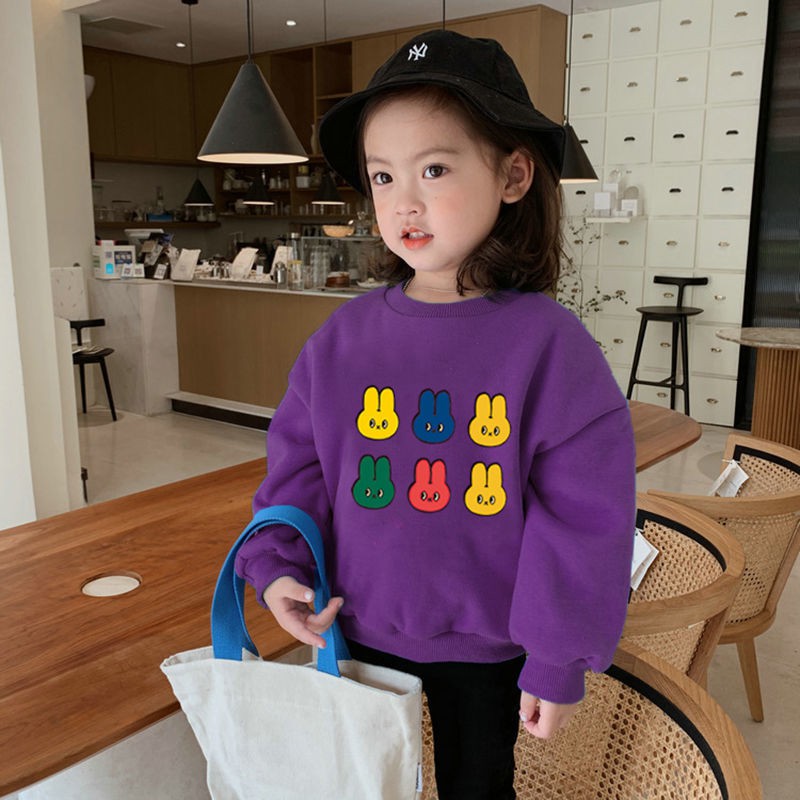 ❤Áo Nỉ Tay Dài Lót Lông Cừu Dày Dặn In Họa Tiết Hoạt Hình Thời Trang Hàn Quốc 2021 Cho Bé Gái