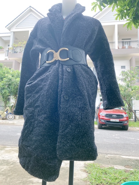 Áo khoát dạ dáng dài màu xám combo15