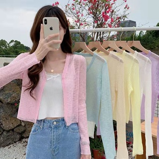 Áo Choàng cardigan Dệt Kim Tay Dài Vải Lụa Lạnh Mỏng Chống Nắng Thời Trang Mùa Hè Cho Nữ