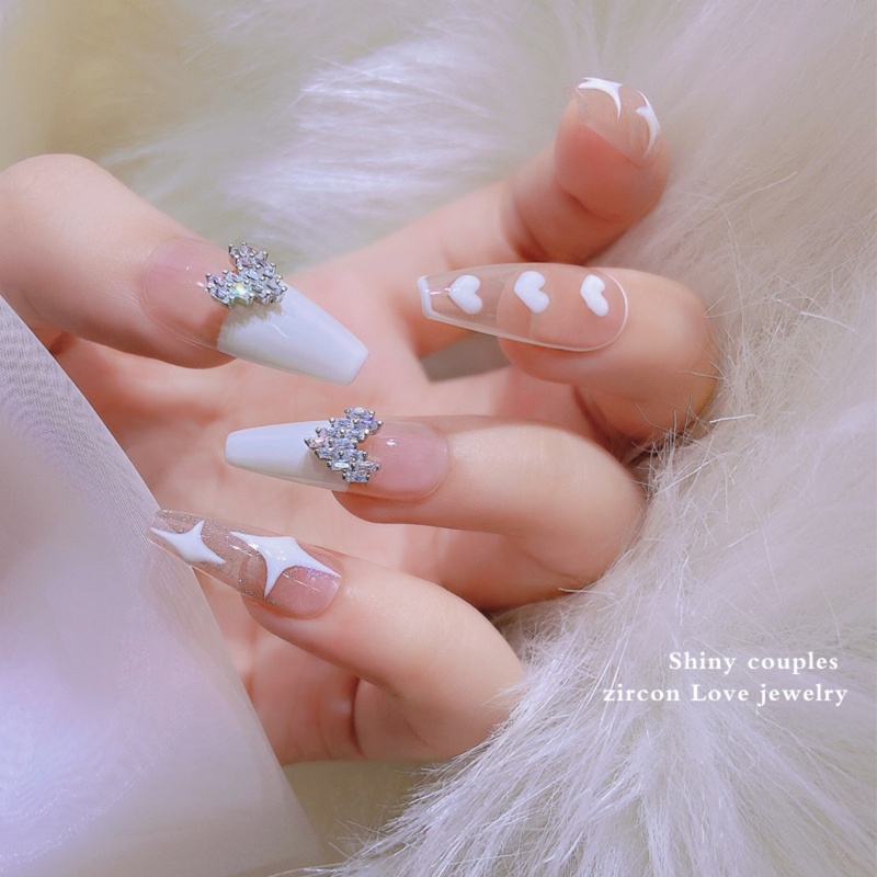 Phụ Kiện Kim Loại Hình Trái Tim Đính Đá Zircon Trang Trí Móng Tay Nghệ Thuật