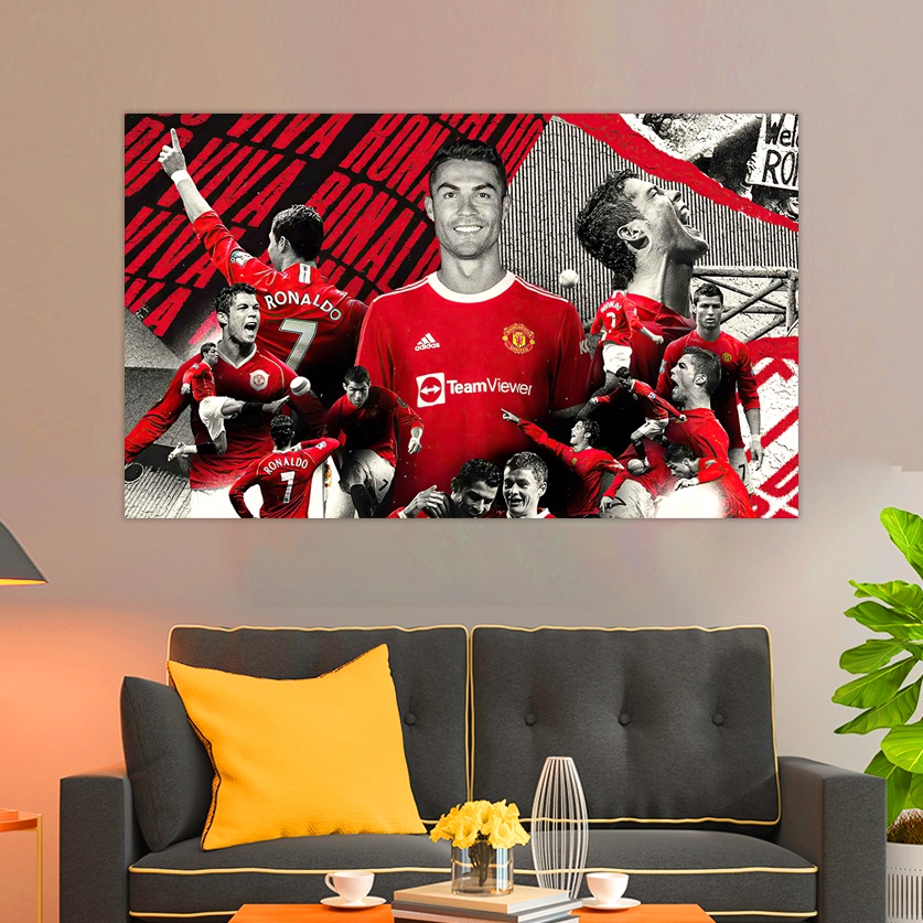 Decal Dán Tường Trang Trí Quán Ăn , Quầy Bar Hình Ronaldo Manchester United Kích Thước 60*40cm