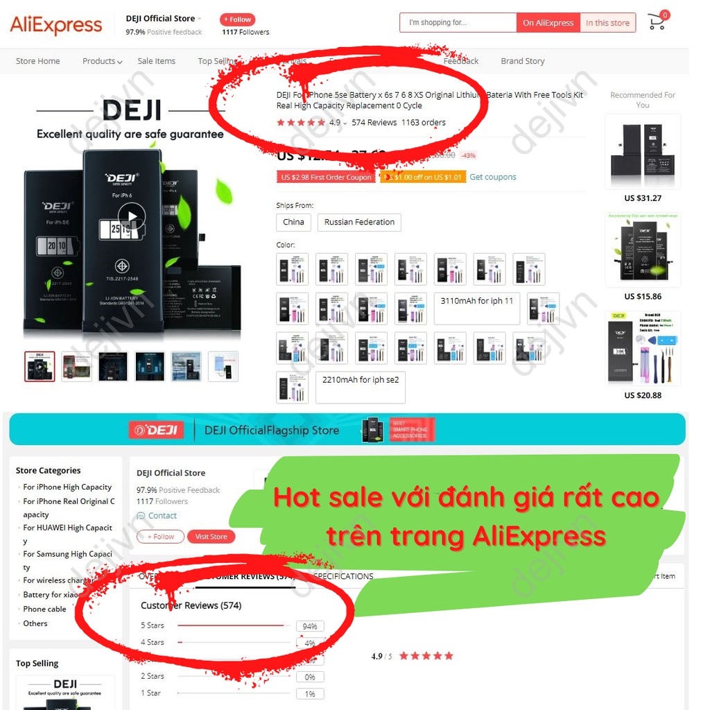 Siêu pin iphone dung lượng cao DEJIMAX cho iphone 11 X XR XS XSMax 8 8Plus SE2 7 7Plus 6 6Plus 6S 6SPlus 5 5S 5C 5SE