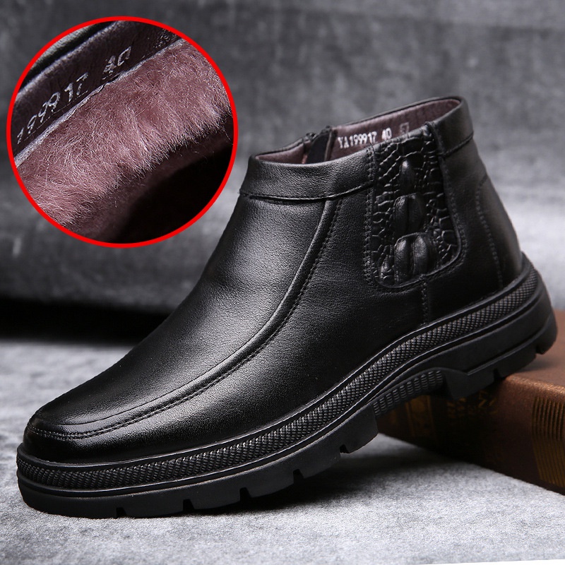 Giày bốt da đệm bông giữ ấm mùa đông thời trang dành cho nam 2021