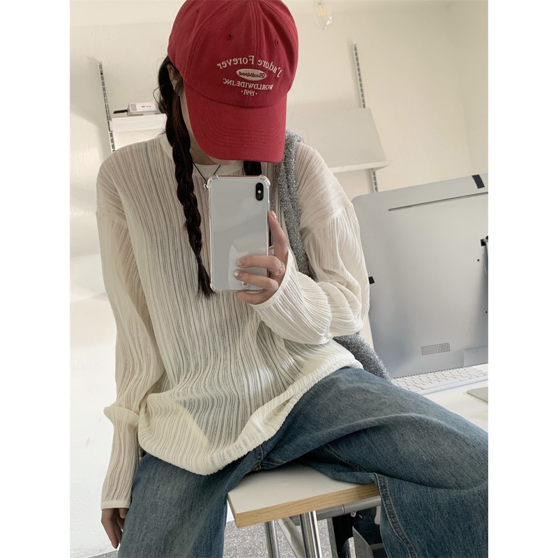 Xiaozhainv Áo Thun Dệt Kim Mỏng Tay Dài Chống Nắng Thời Trang Mùa Hè Cho Nữ