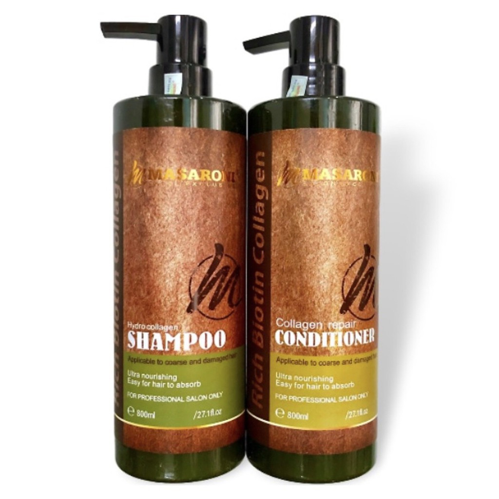Bộ dầu gội xả phục hồi siêu mượt tóc Masaroni Rich Biotin Collagen repair Shampoo & Conditioner 800ml