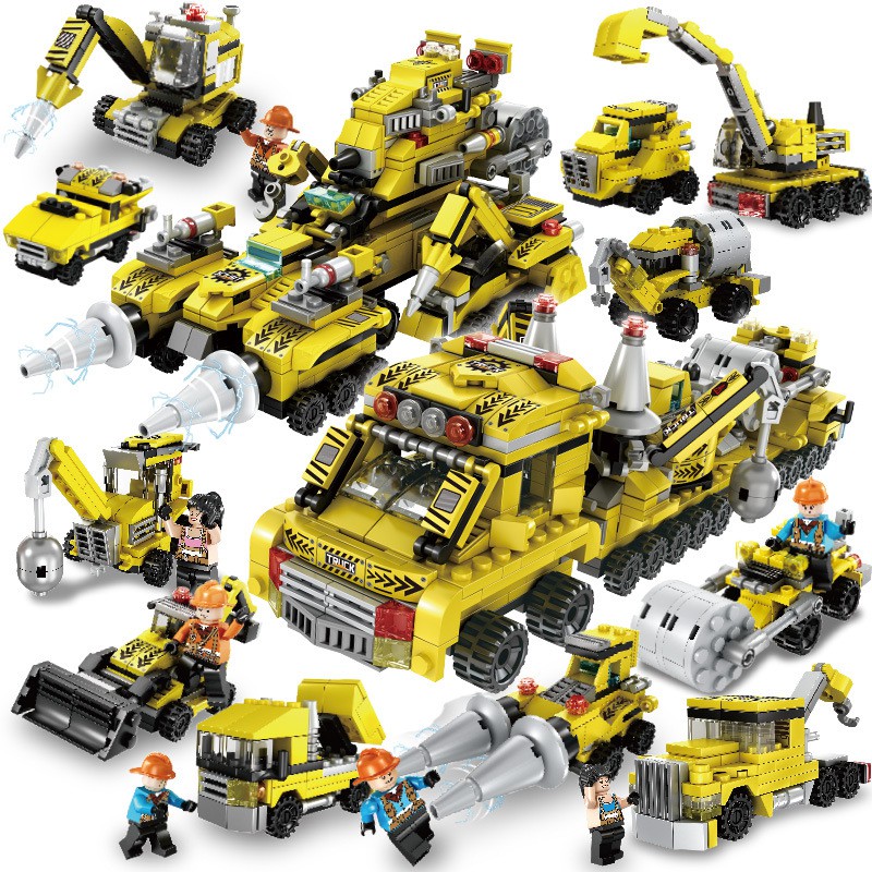 [762 CHI TIẾT] ĐỒ CHƠI LEGO XẾP HÌNH XÂY DỰNG THÀNH PHỐ GỒM MÁY XÚC, XE CẨU, XE TẢI, XE TRỘN BÊ TÔNG