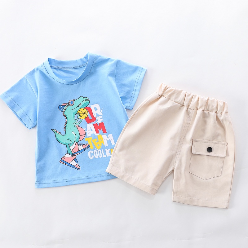 Boy phù hợp với bé quần áo cậu bé 0-4 tuổi mẫu boy phim hoạt hình khủng long T-shirt + quần short 2 mảnh bộ