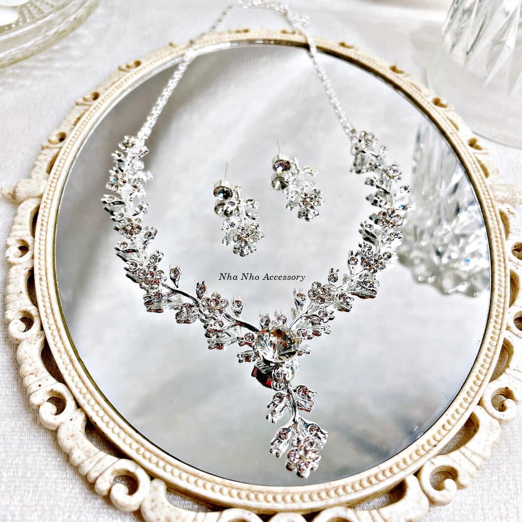Set Vòng Cổ Bông Tai Cô Dâu Hình Hoa Xinh Xắn NHÀ NHỎ 1251