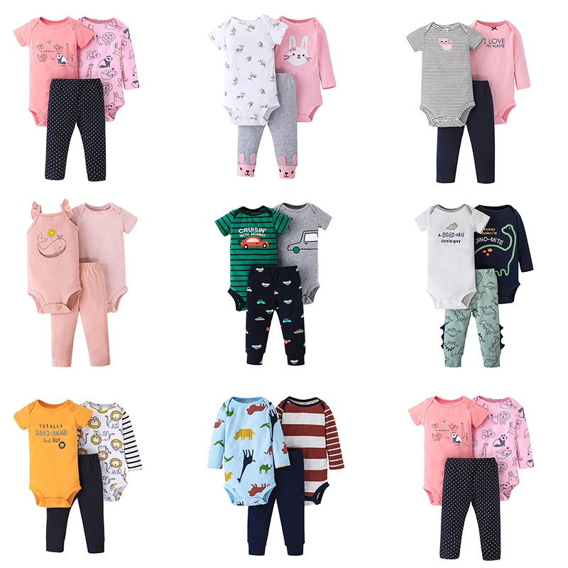 Bộ Đồ Quần Áo Bé Gái 3 Món Body Tay Ngắn Bodysuit Liền Thân Và Quần Dài Set Cho Bé Trẻ em Sơ Sinh 0-36 Tháng