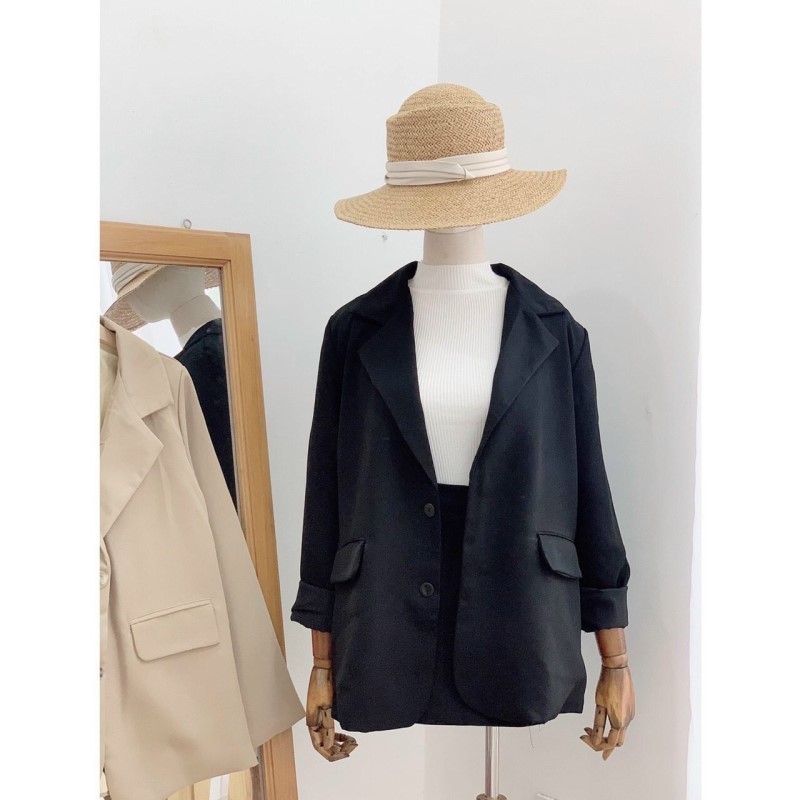Áo khoác blazer nữ, áo vest hai lớp, phong cách hàn quốc màu trơn be (nâu cafe), đen freesize - Video ảnh thật | BigBuy360 - bigbuy360.vn