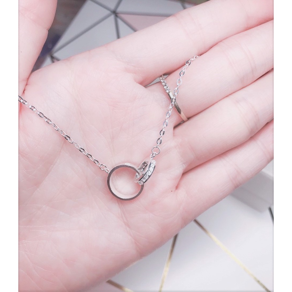 Dây chuyền bạc nữ Evasilver, mặt 2 hình tròn lồng nhau, Vòng cổ chất liệu bạc ta sang trọng