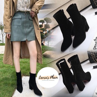 Boot Lửng Thu Đông Gót Vuông  cổ cao  8.5 Phân (Chất da lộn mềm đẹp)