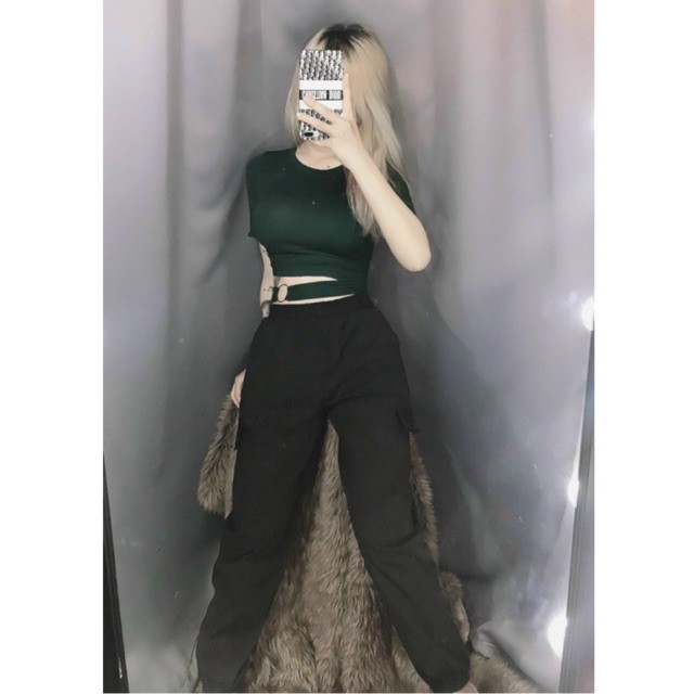 Set áo thun lụa cutout phối quần jogger 9 tấc HÌNH THẬT MẪU SHOP CHỤP