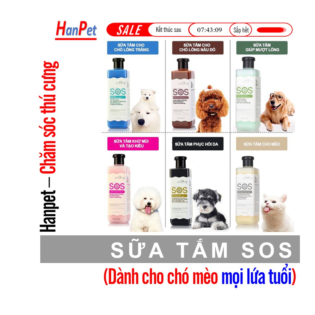Sữa Tắm SOS cao cấp dành cho chó mèo (nhiều loại) sữa tắm cho thú cưng chống rụng lông và thơm lâu KNKL19