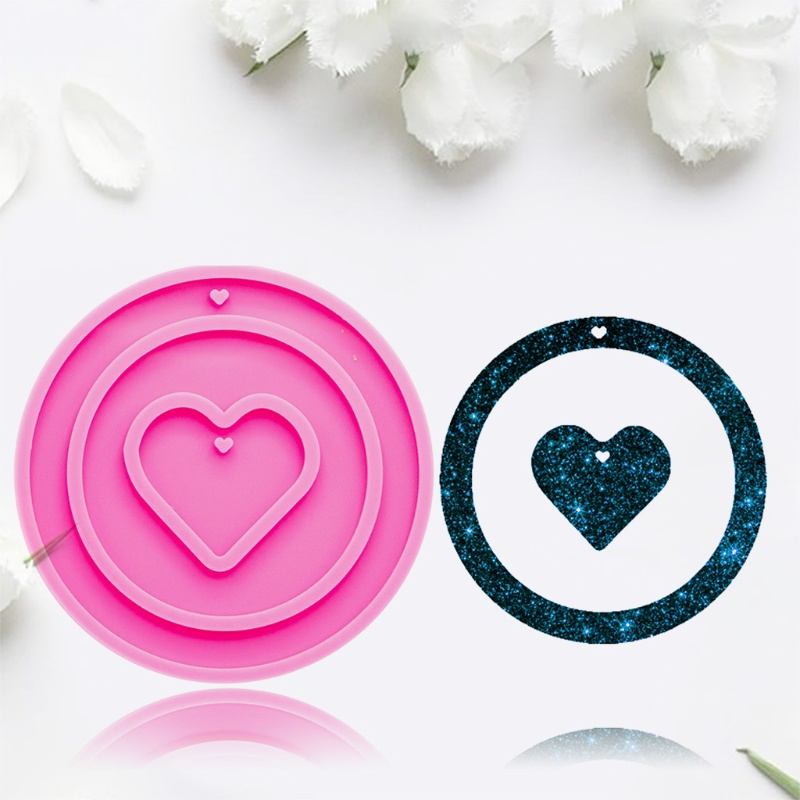 Khuôn Silicone Làm Móc Khóa Hình Tròn / Trái Tim Lấp Lánh DIY