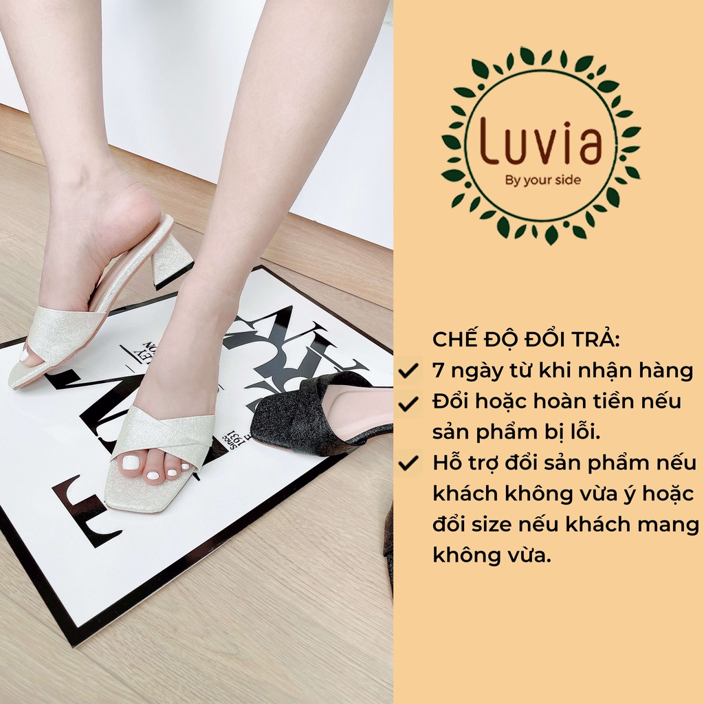 Dép cao gót nữ chất lượng cao đế TPR chống trơn trượt gót 5p quai ngang thời trang ánh kim tuyến đẹp Luvia 34CG