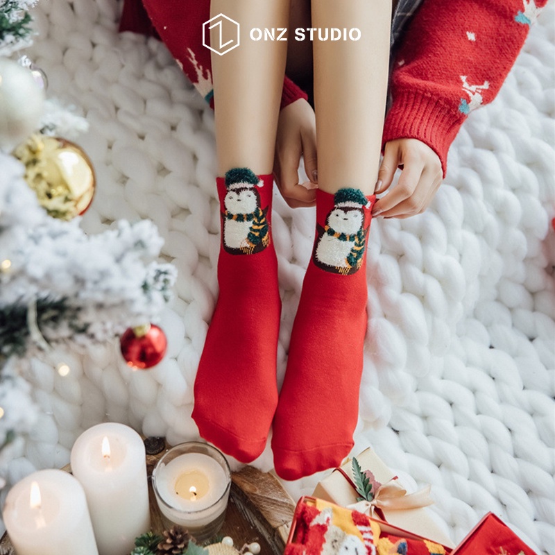 [Mã FAMARAL1 giảm 10K đơn 50K]Vớ cotton ONZ Studio - SET 4 - Tất chân nam nữ cổ cao mềm mịn co giãn Giáng sinh Noel TA07