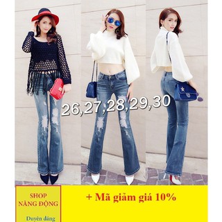 Quần Jean Nữ Rách 💕FREESHIP💕 Quần jean lưng cao 1 nút ống loe cào rách 2 bên QD267