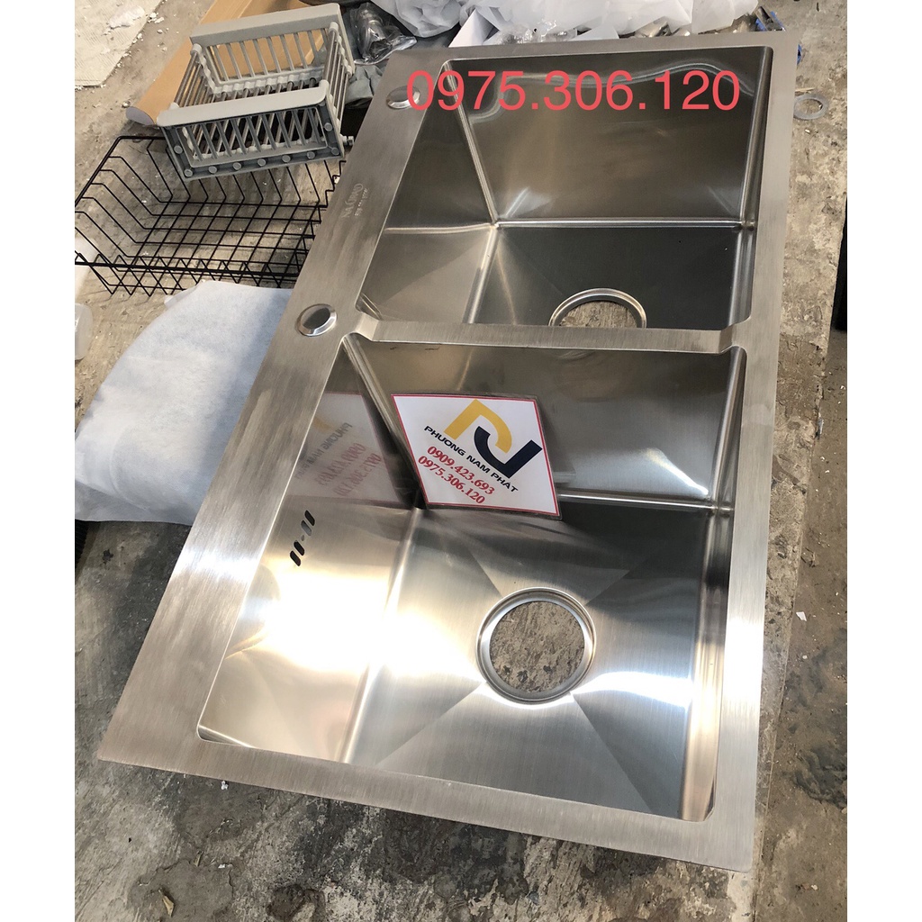 [CHẬU ĐÚC} Chậu Rửa Chén Bát INOX SUS 304 N5 8245 NA.GRAND và xả chậu và Vòi chén lạnh và dây inox