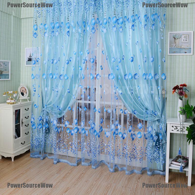 Rèm Cửa Vải Tuyn Hình Hoa Tulip Chất Liệu Polyester Kích Thước 100x200cm