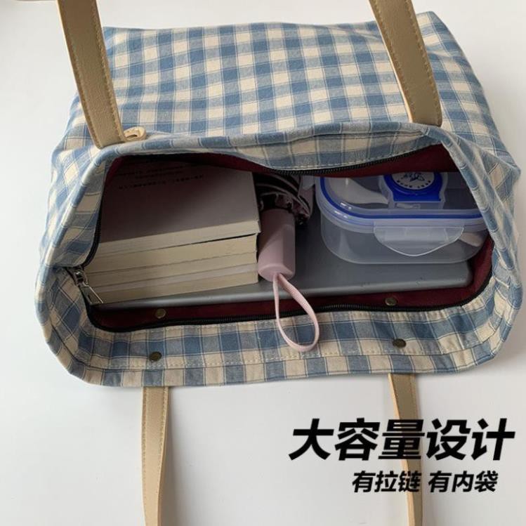 Túi vải canvas, túi tote nữ phong cách Ulzzang Hàn Quốc (Caro vuông bé)