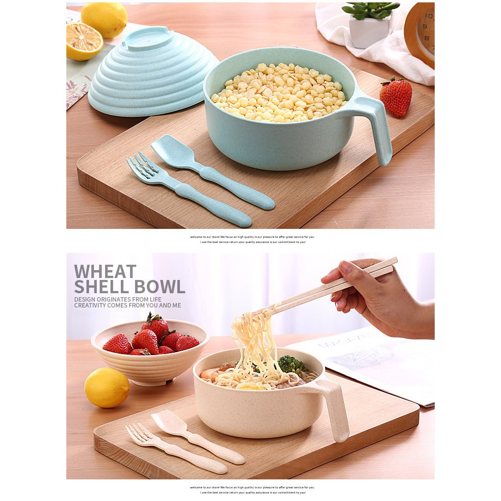 [0050] Bát úp mỳ tôm, bát ăn cơm lúa mạch-nhựa  kèm thìa, đũa, dĩa | BigBuy360 - bigbuy360.vn