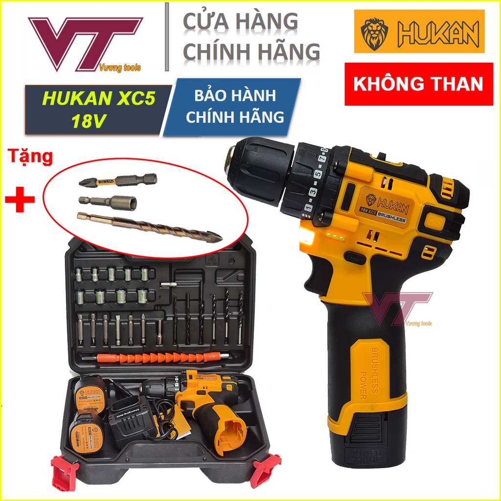 Máy khoan pin HUKAN 18V 4 cell Model XC5, máy không than