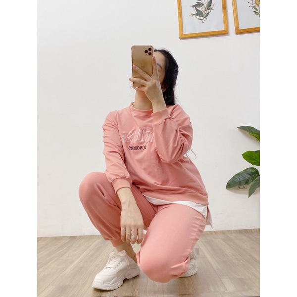 Bộ Bầu Thể Thao Mùa Đông - Bộ Bầu Da Cá Thêu Chữ Siêu Xinh ( 45-75kg)