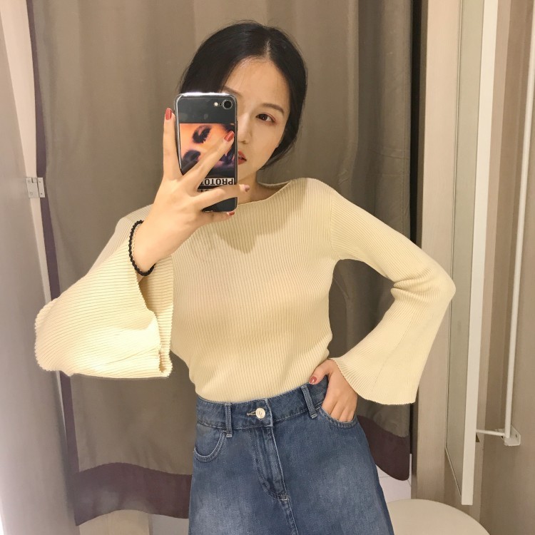 Áo Sweater Nữ Tay Loe Cổ Tròn Thời Trang Xuân Thu Phong Cách Hàn Quốc