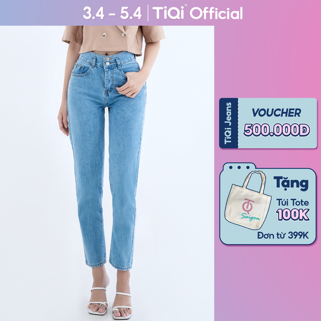 Quần Jean baggy Nữ Lưng Cao 2 Nút Tôn Dáng TiQi Jeans B1-193