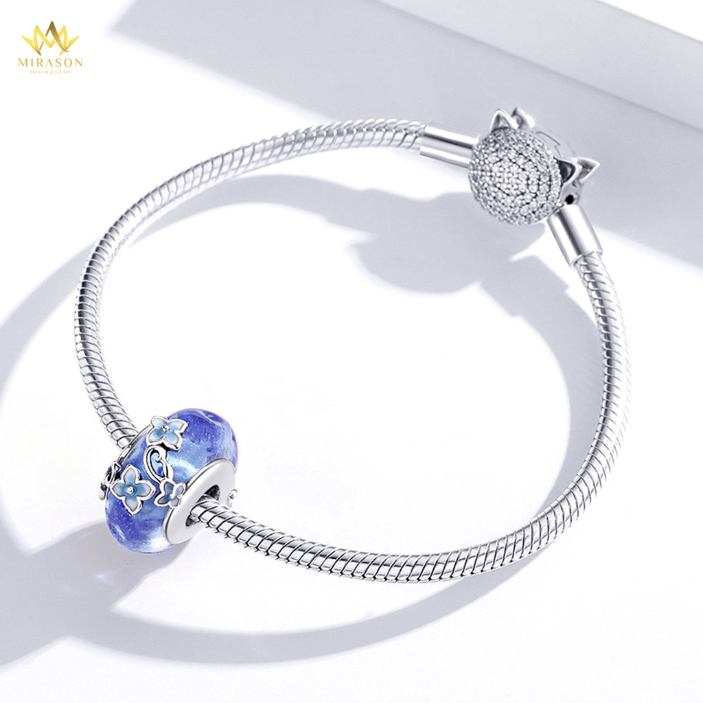 Charm Bạc 925 MIRASON Tròn Đá Xanh Mix Hoa Lá MCH008