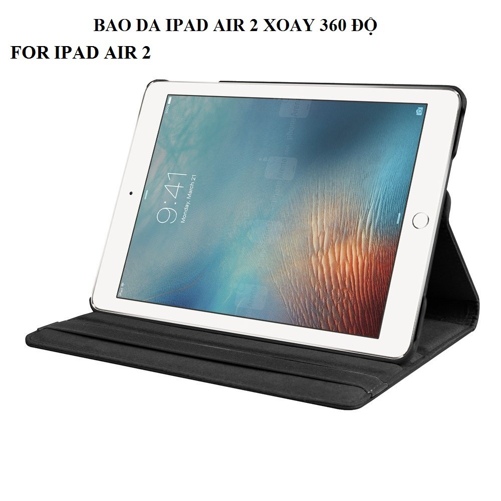 Bao da IPad Air 2 iPad 6 xoay 360 độ (ĐEN) - Hàng nhập khẩu - TẶNG KÈM BÚT CẢM ỨNG