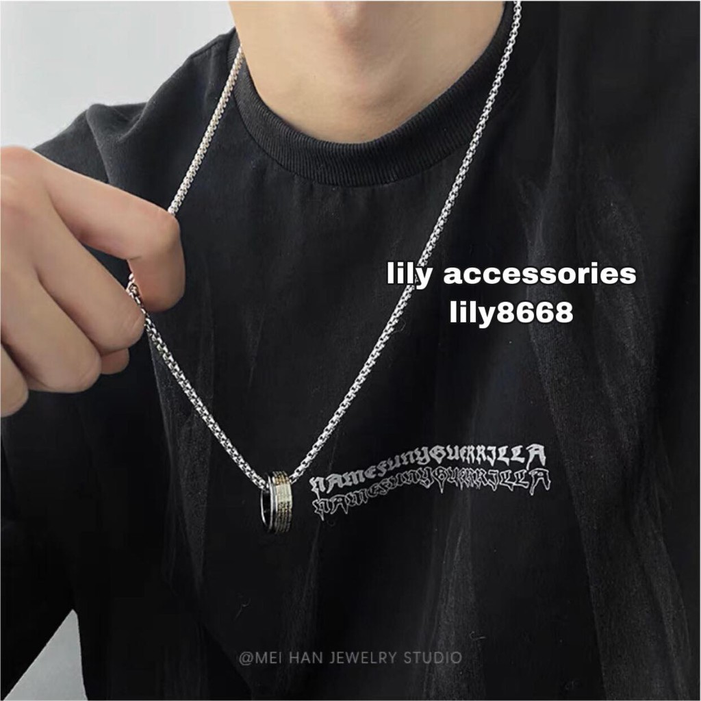 Ring Pendant Chain Necklace dây chuyền titan phối nhẫn chữ không gỉ không đen siêu bền nam nữ unisex
