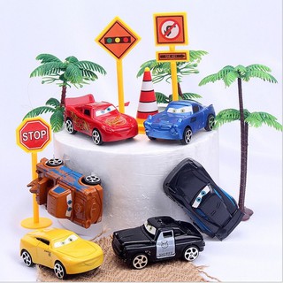 Bộ 6 xe mc queen, xe đua có mắt trang trí bánh kem