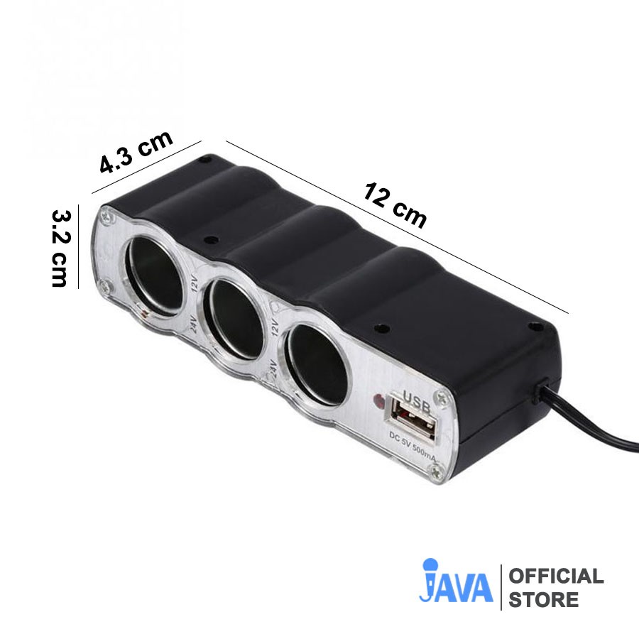 Bộ Chia 3 Tẩu Sạc Ô Tô - Cao cấp - Tích hợp USB [ BH 6 THÁNG ]