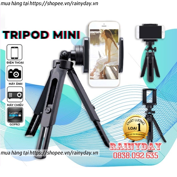 Chân đỡ điện thoại, tripod mini để kẹp điện thoại máy ảnh 3 chân livestream quay phim video chụp ảnh