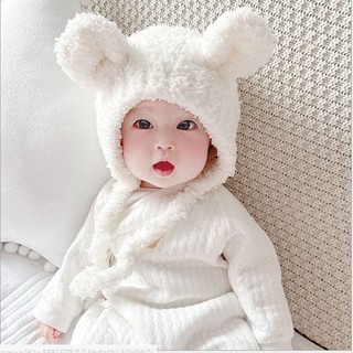 Mũ Len Tai Gấu Cho Bé Trai Bé Gái Có Dây Buộc - Mẫu Gấu Xù