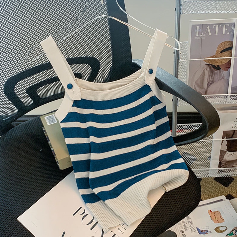 Áo Thun Len Hai Dây Họa Tiết Sọc Thời Trang Mùa Hè Sành Điệu Cho Nữ