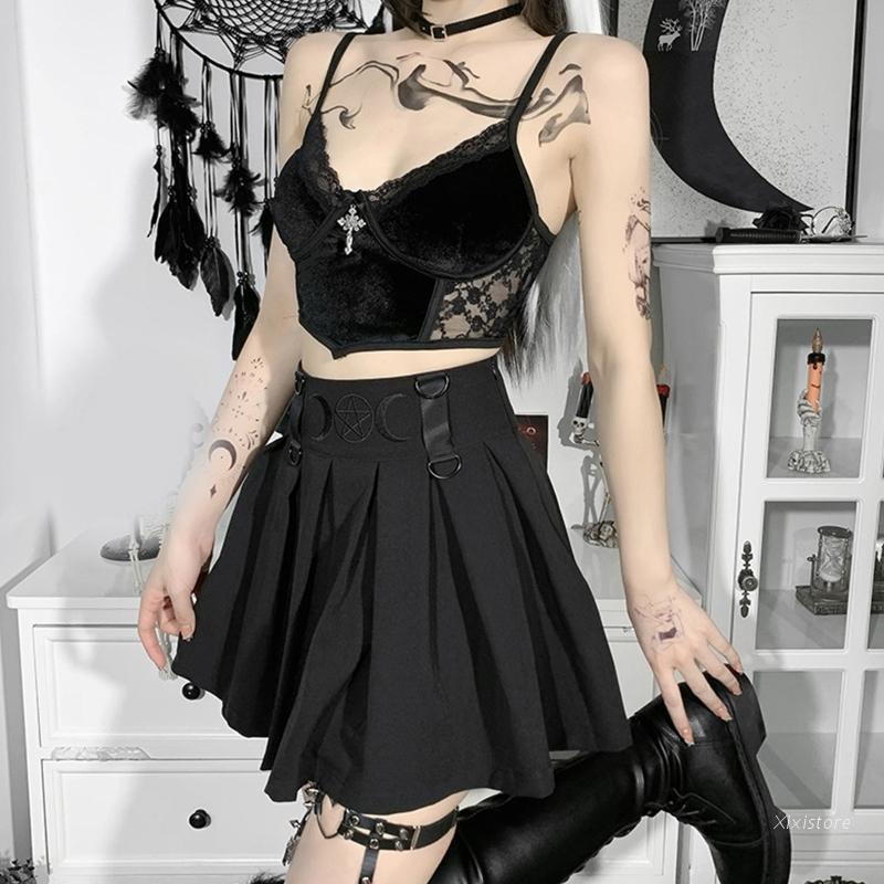 XIXI Áo Croptop Sát Nách Cổ Chữ V Phối Ren Hoa Phong Cách Gothic Harajuku Thời Trang Mùa Hè Cho Nữ