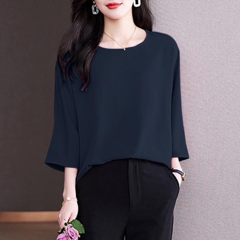 Áo kiểu ZANZEA tay lửng cổ tròn màu trơn thời trang dành cho nữ