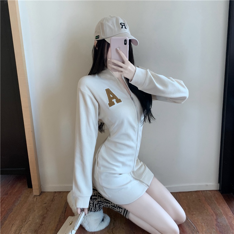 Đầm len tay dài phối khóa kéo thời trang dành cho nữ