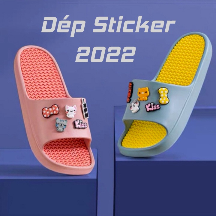 Dép quai ngang gắn 10 Sticker KITTY cực xinh dễ thương mẫu mới 2022 dép nữ cao su mềm nhẹ êm chân